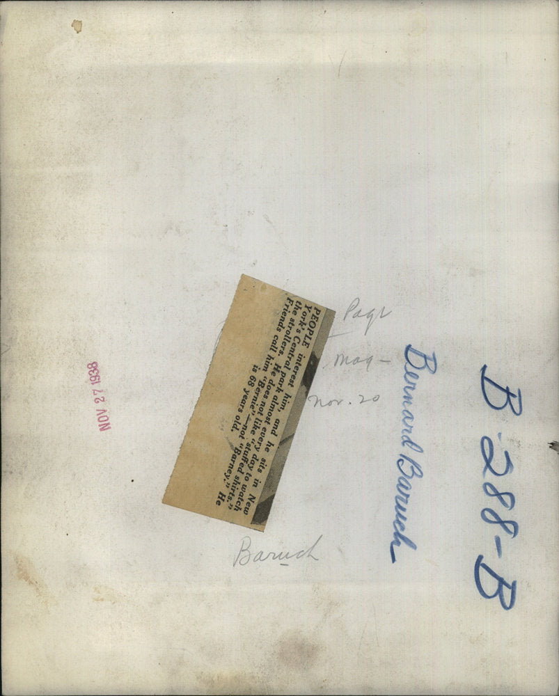 1938 Press Photo Bernard Mannes Baruch Businesssman - RSC31037