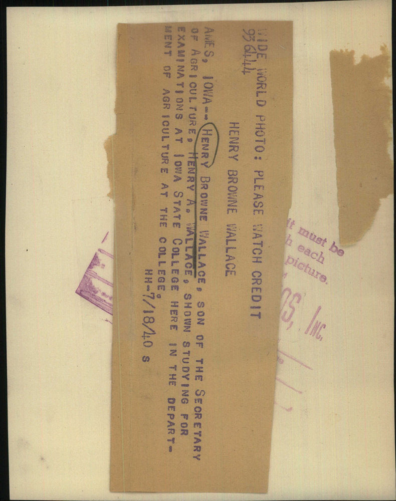 1940 Press Photo HENRY BROWNE WALLACE SON SECRETARY AGRICULTURE - RSC31989