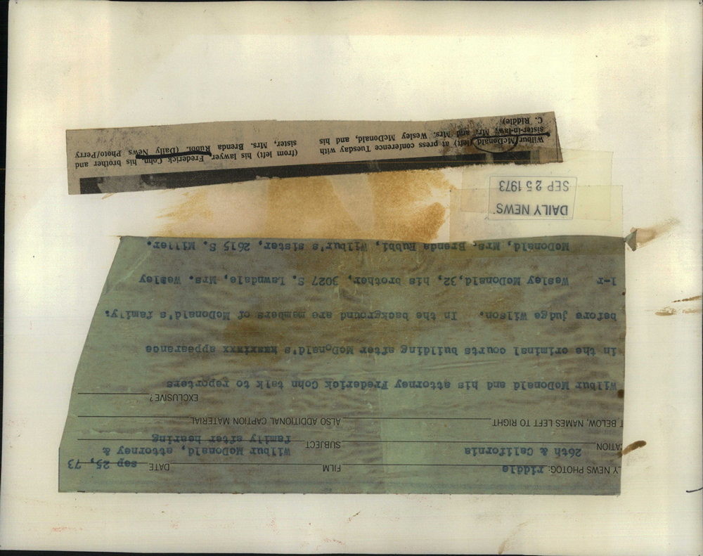 1973 Press Photo WILBUR MCDONALD ATTORNEY FREDERICK COHN CRIMINAL COURT WESLEY