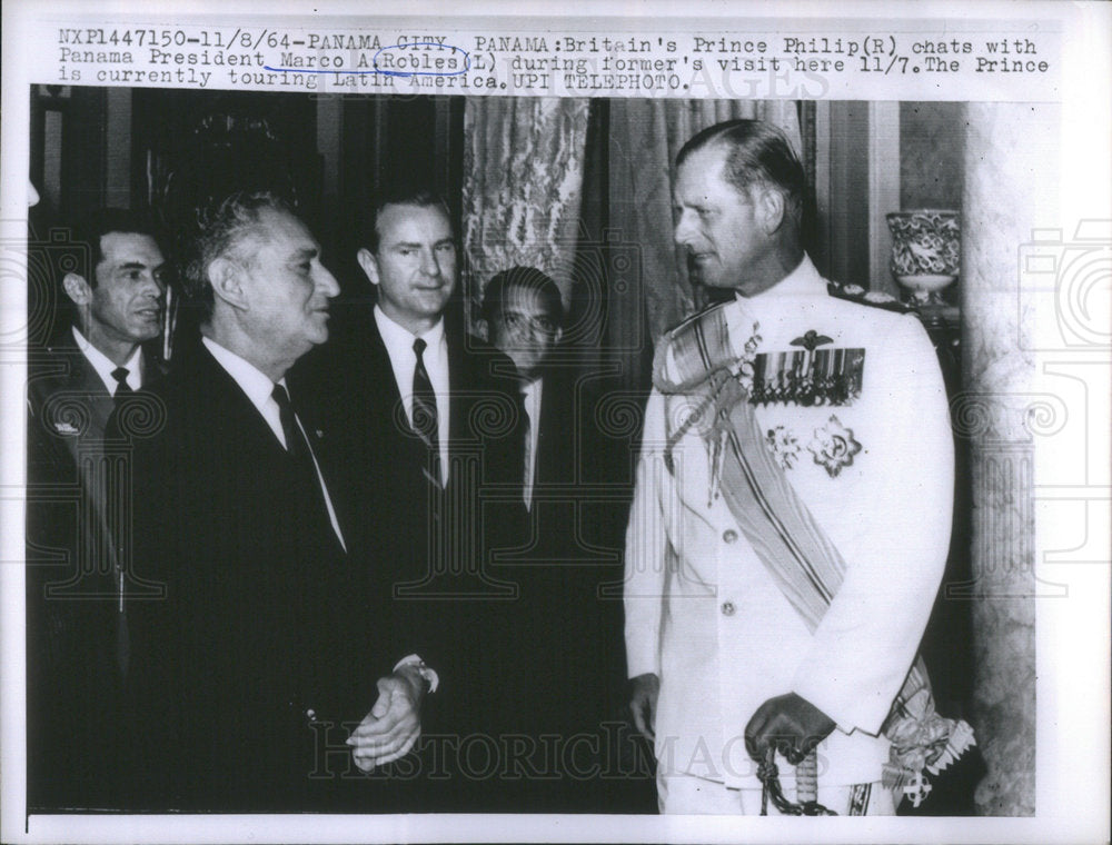 1964 Press Photo Britain's Prince Philip visits Panamanian Pres. Marco Robles