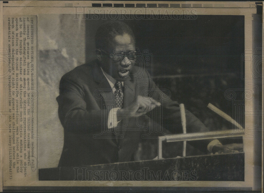 1973 Press Photo Ambassador Medoune Fall Of Senegal Before The United Nations- Historic Images