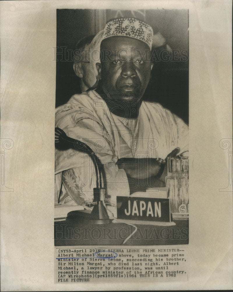1962 Press Photo Albert Michael Margai Prime Minister of Sierra Leone succeedin