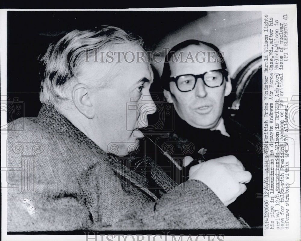 1964 Press Photo British Prime Minister Harold Wilson & Amb. Lord Harlech- Historic Images