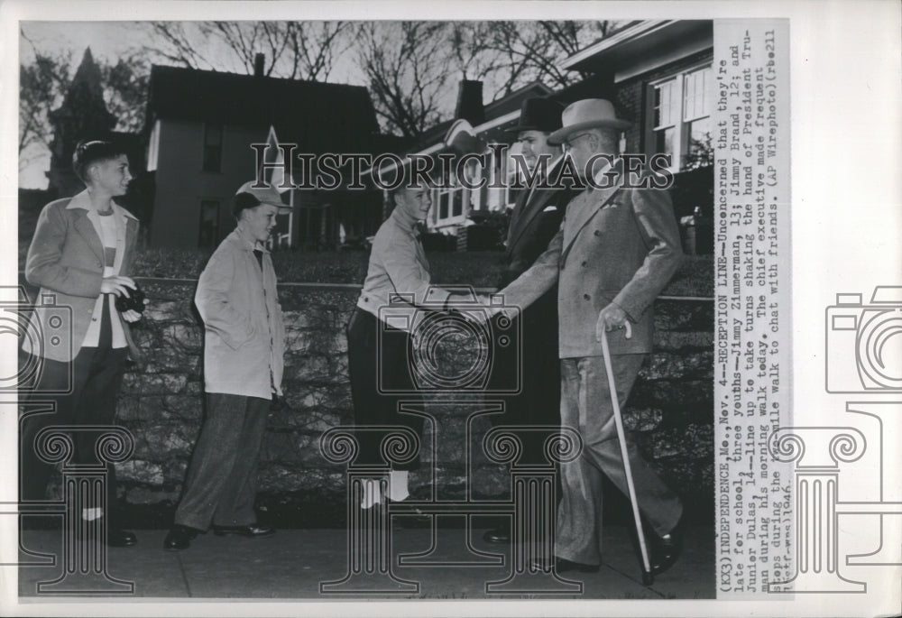 1946 Press Photo Jimmy Zimmerman Jimmy Brand Junior Dulas Harry Truman - Historic Images