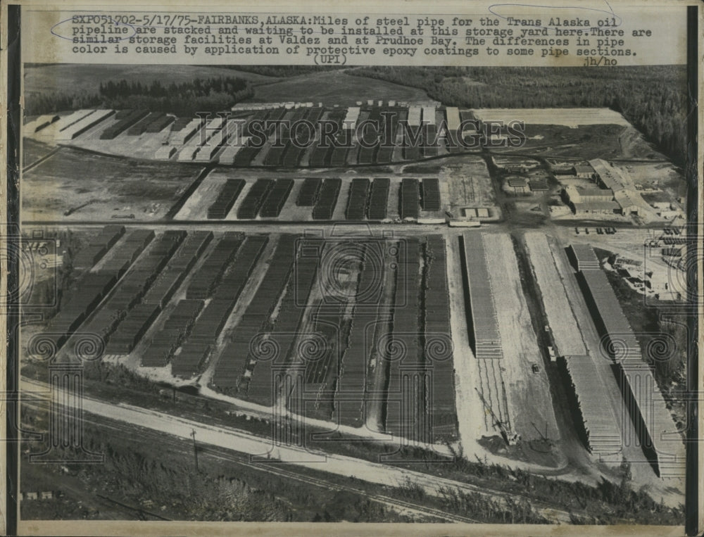 1975 Press Photo Miles of Pipes Stored for Alaskan Pipeline- Historic Images