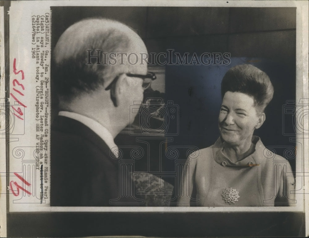 1968 Press Photo Comedienne Minnie Pearl and Gov. Lester Maddox of Georgia.- Historic Images