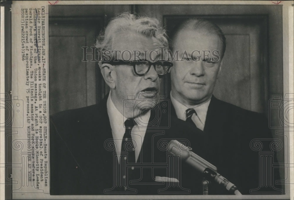 1966 Press Photo Everett Dirksen speaks in GOP appraisal of President&#39;s speech.- Historic Images