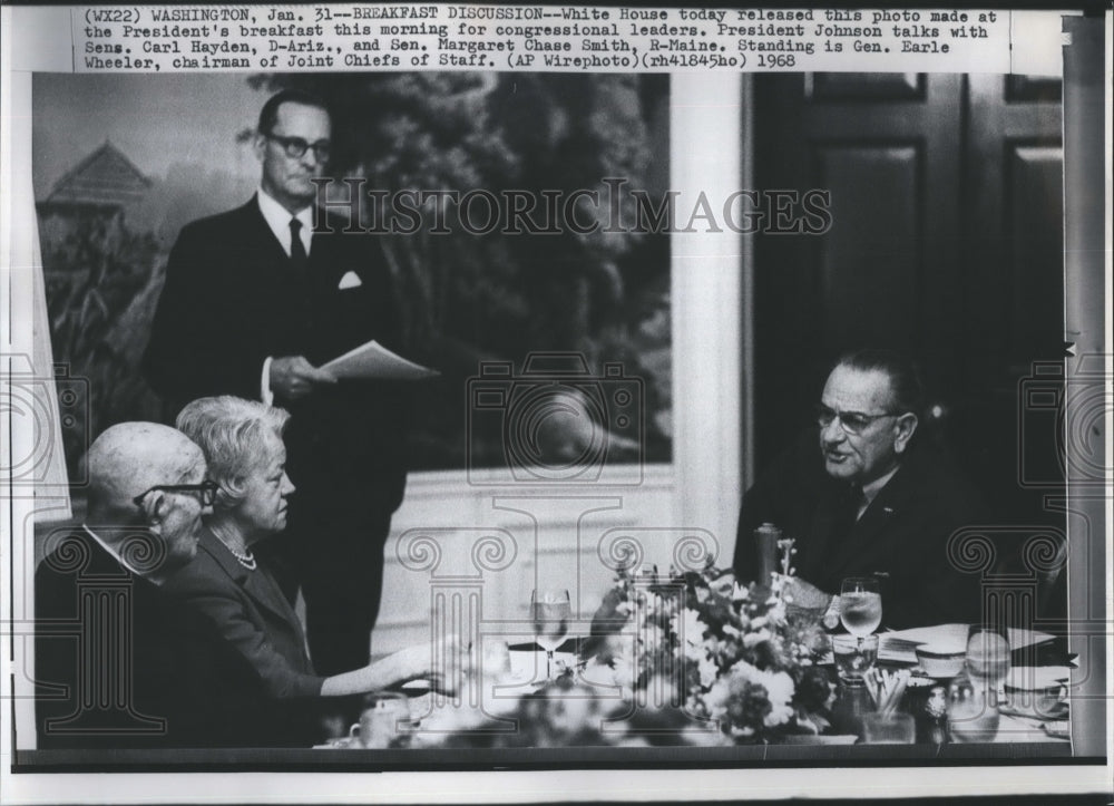 1968 Press Photo President Lyndon B. Johnson Senator Carl Hayden Margaret Smith- Historic Images