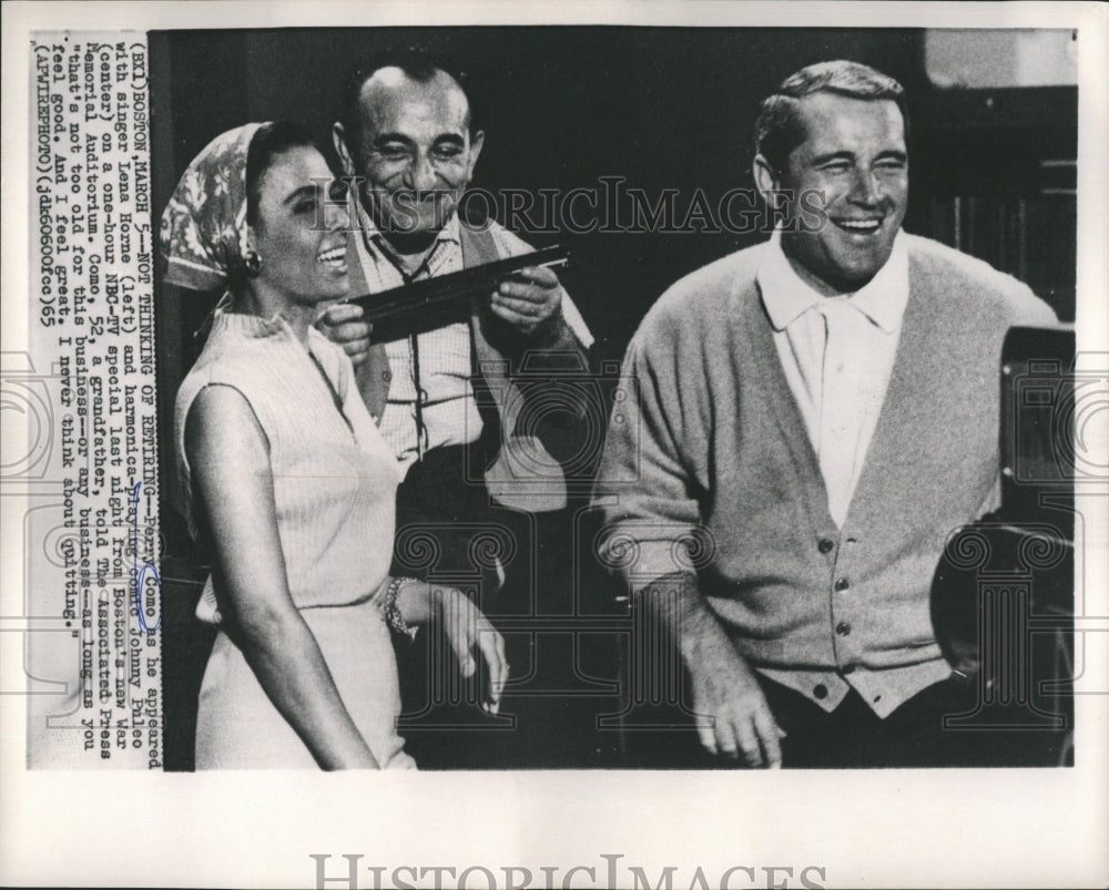 1965 Press Photo Perry Como Lena Horne &amp; Johnny Puleo NBC TV Special Guests- Historic Images