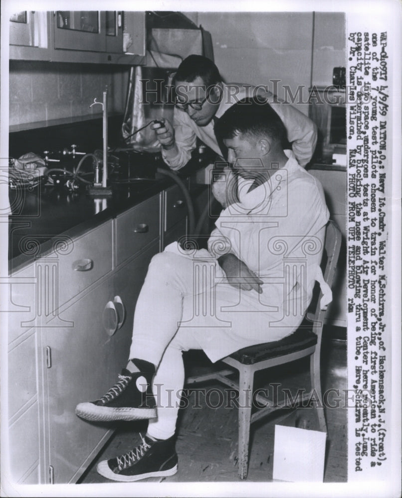 1959 Press Photo space pilots undergoes test at Wright  Air development center.- Historic Images