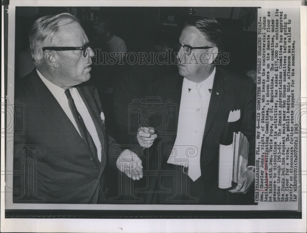 1963 Press Photo Senator Charley Johns Senator Verle Pope- Historic Images