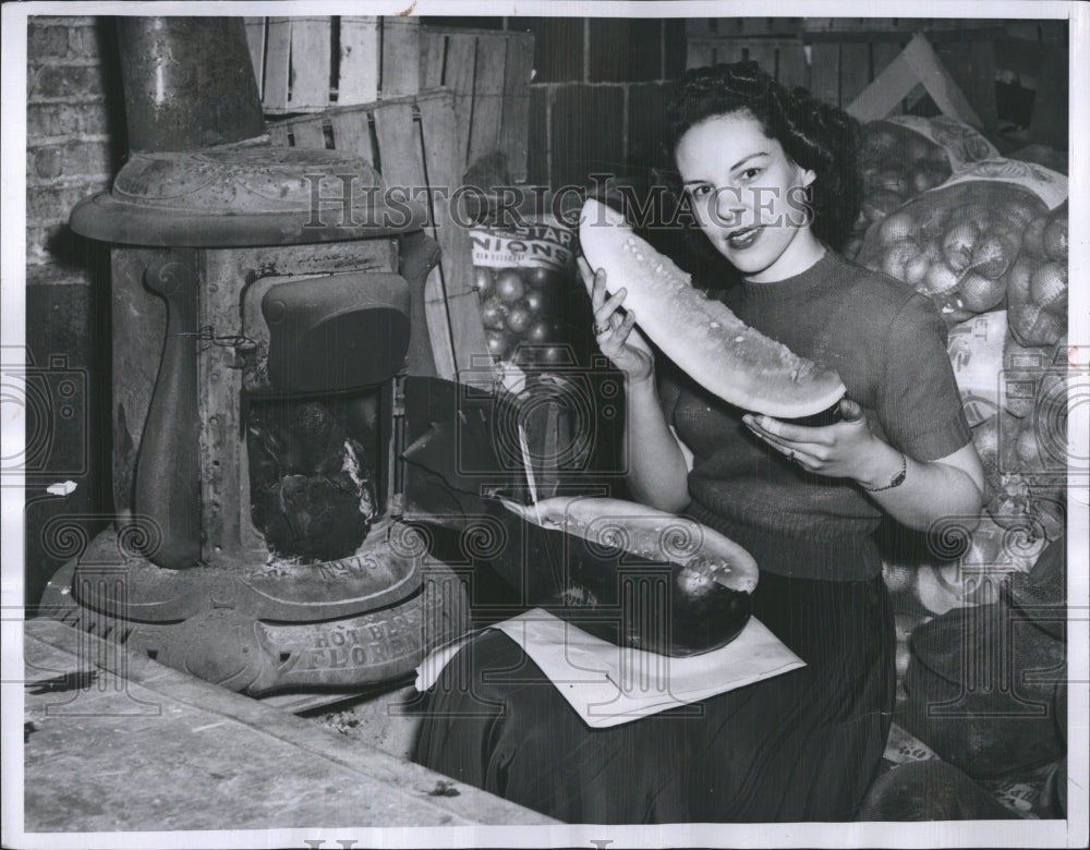 1951 Press Photo Grace Jeans Watermelon from Cuba - Historic Images