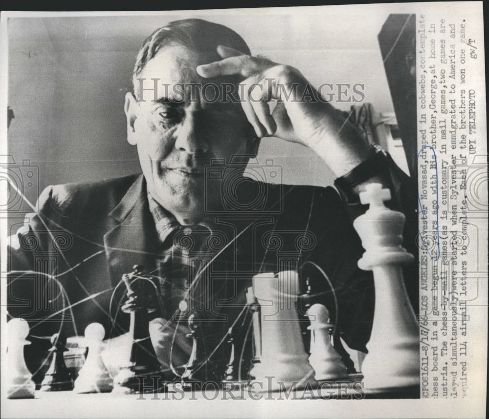 1966 Press Photo Silvester Novasad chess board Player.- Historic Images