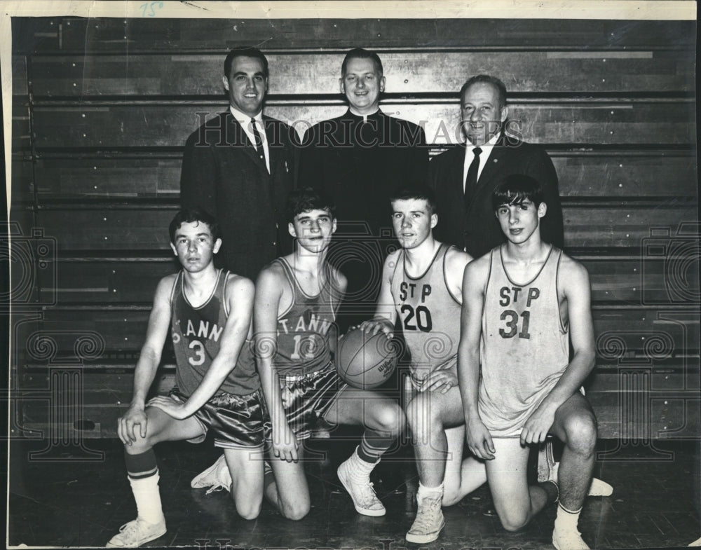 1966 Press Photo Rev. Walter O&#39;Hearn &amp; Aldermen Piro and Barrasso with St.Ann&#39;s - Historic Images