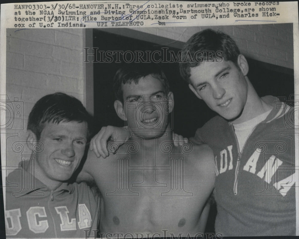 1968 Press Photo NCAA Swimming Diving Burton Zorn Hickcox- Historic Images