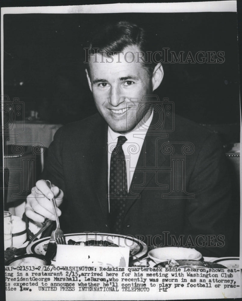 1960 Press Photo Redskins quarterback Eddie LeBaron - Historic Images