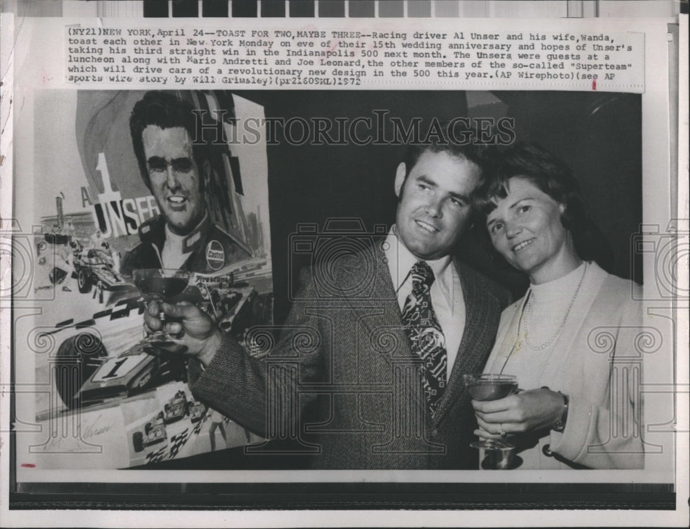 1972 Press Photo Al unser and his wife toast for two- Historic Images