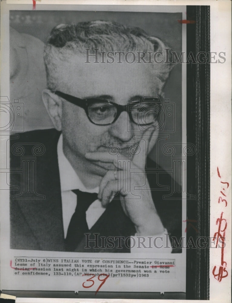 1963 Press Photo Italian Premier Giovanni Leone During Senate Session- Historic Images