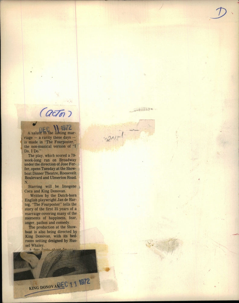 1972 Press Photo King Donovan American film, stage, and television actor.