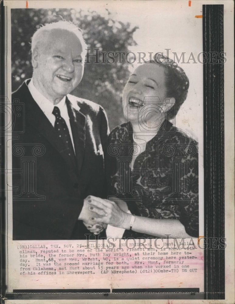1957 Press Photo Oilman H.L. Hunt and his bride Mrs. Ruth Ray Wright - RSH41367
