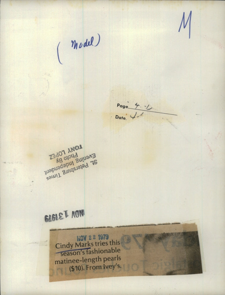 1979 Press Photo Cindy Marks Model - RSH44339