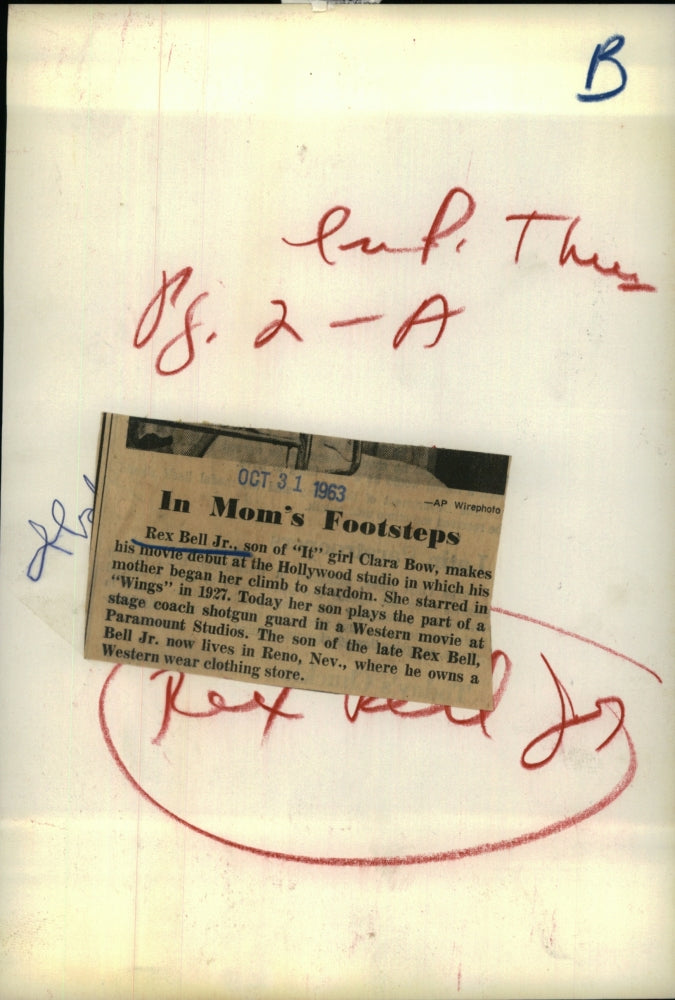 1963 Press Photo Rex Bell Jr. Paramount - RSH46229