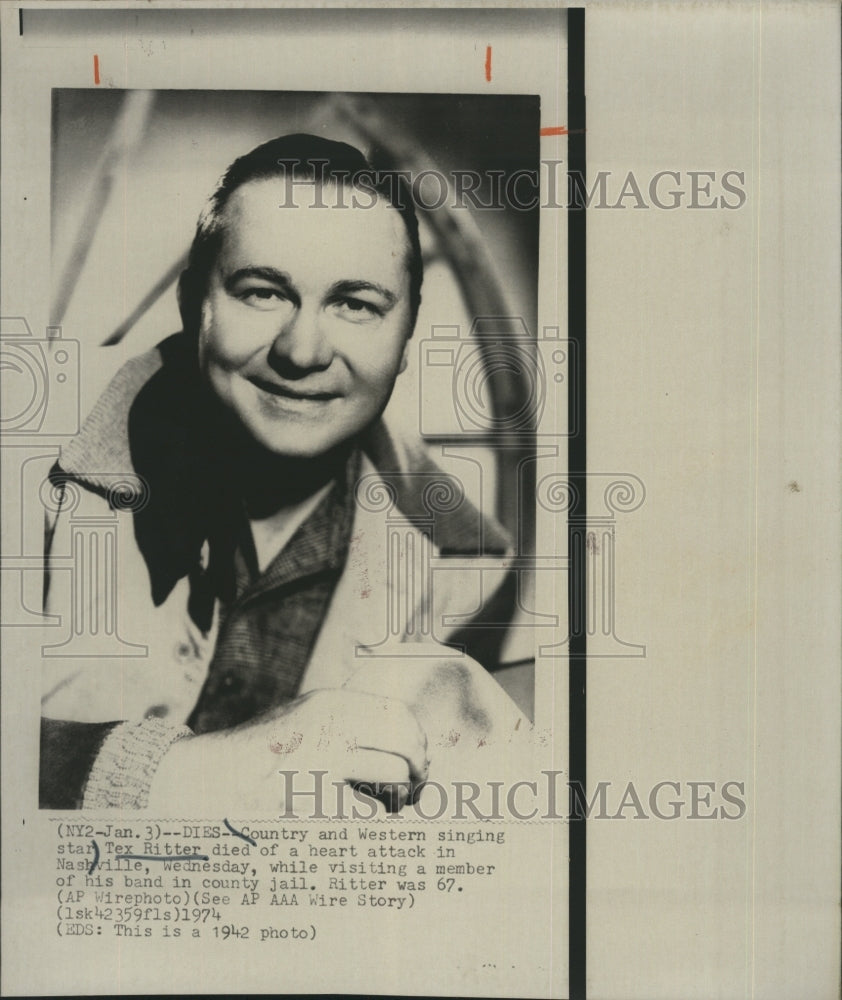 1974 Press Photo Tex Ritter Country Music Singer Newspaper Death Announcement