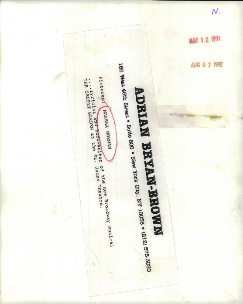 1991 Press Photo Author Marsha Norman Lyricist The Secret Garden - RSH48551