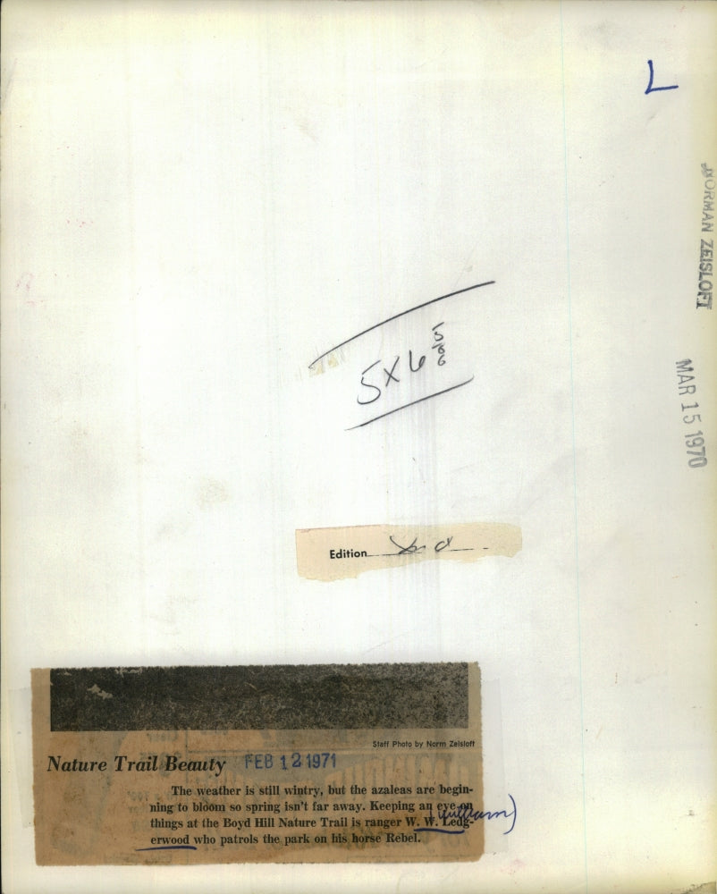 1970 Press Photo Boyd Hill Nature Trail ranger W.W. Ledgerwood on his horse