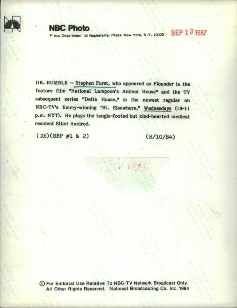 1984 Press Photo Actor Stephen Furst - RSH54915