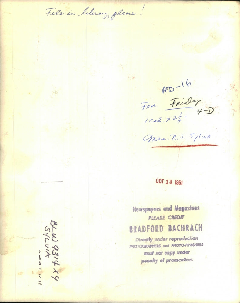 1961 Press Photo Mrs. R.S. Sylvia Portrait - RSH57283