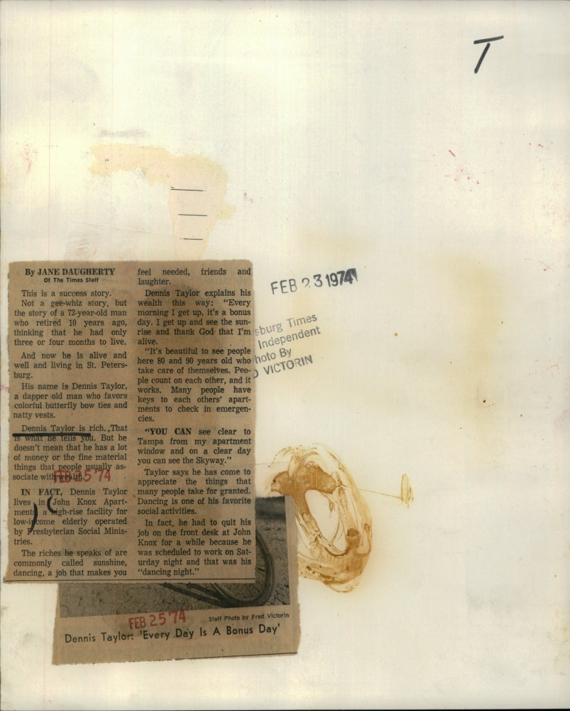 1974 Press Photo Dan Taylor of Tampa who considers every day a gift - RSH57567