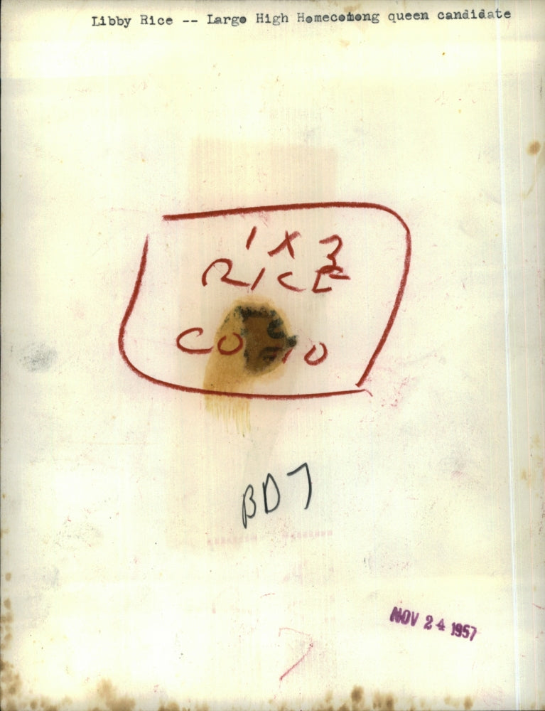 1957 Press Photo Libby Rice, Large High Homecoming Queen Candidate - RSH58323