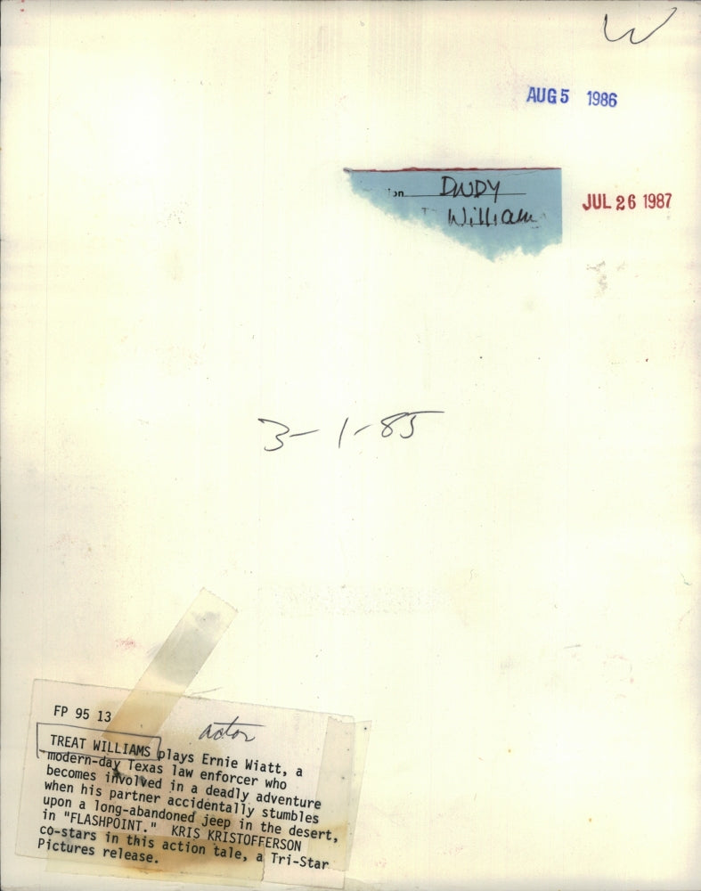 1986 Press Photo Treat William in "Flashpoint" - RSH58641