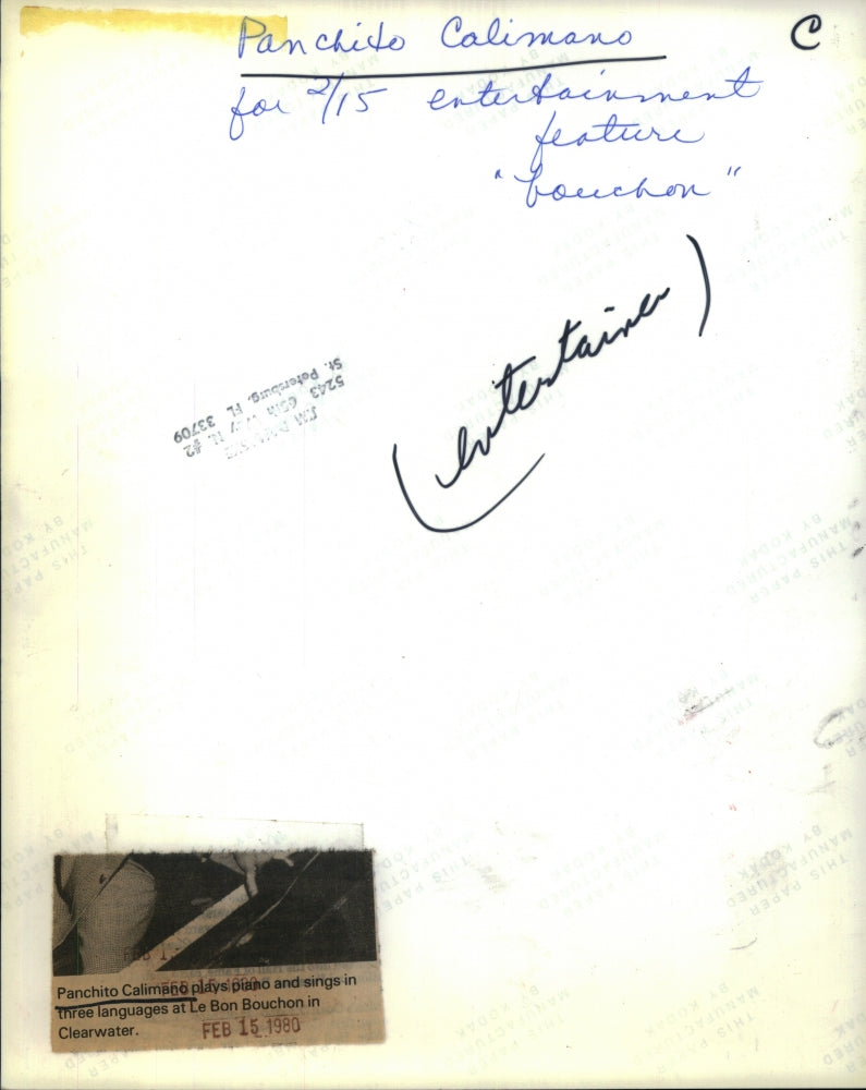 1980 Press Photo Panchito Calimano Is Musician At Le Bon Bouchon - RSH69731