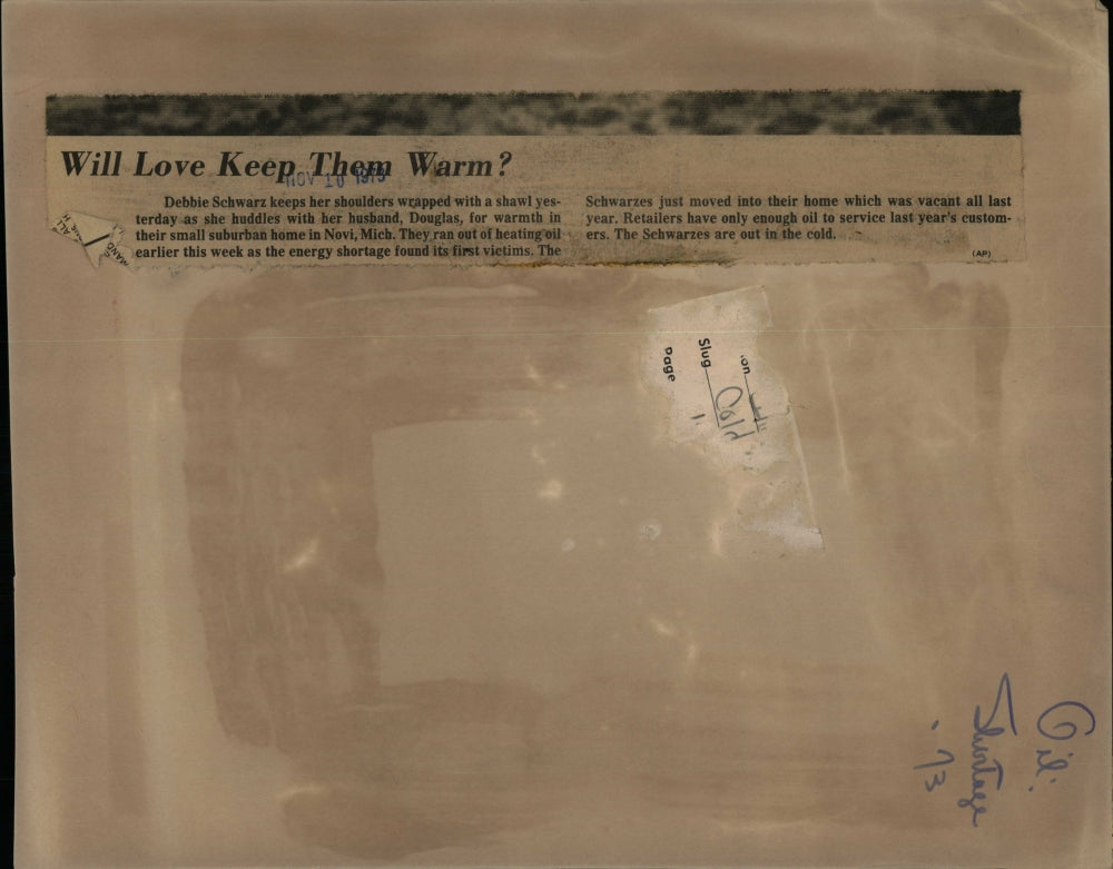 1972 Press Photo Debbie Schwarz, Douglas Schwarz,ran out of oil, energy crisis