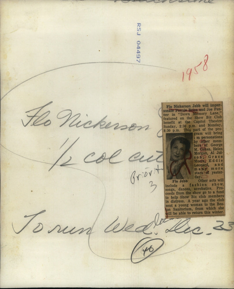 1953 Press Photo Flo Nickerson in play "Down Memory Lane"Jebb - RSJ04497