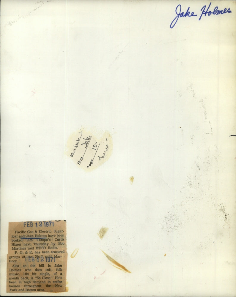 1971 Press Photo Jake Holmes American Singer Songwriter Jingle Writer Folk Music