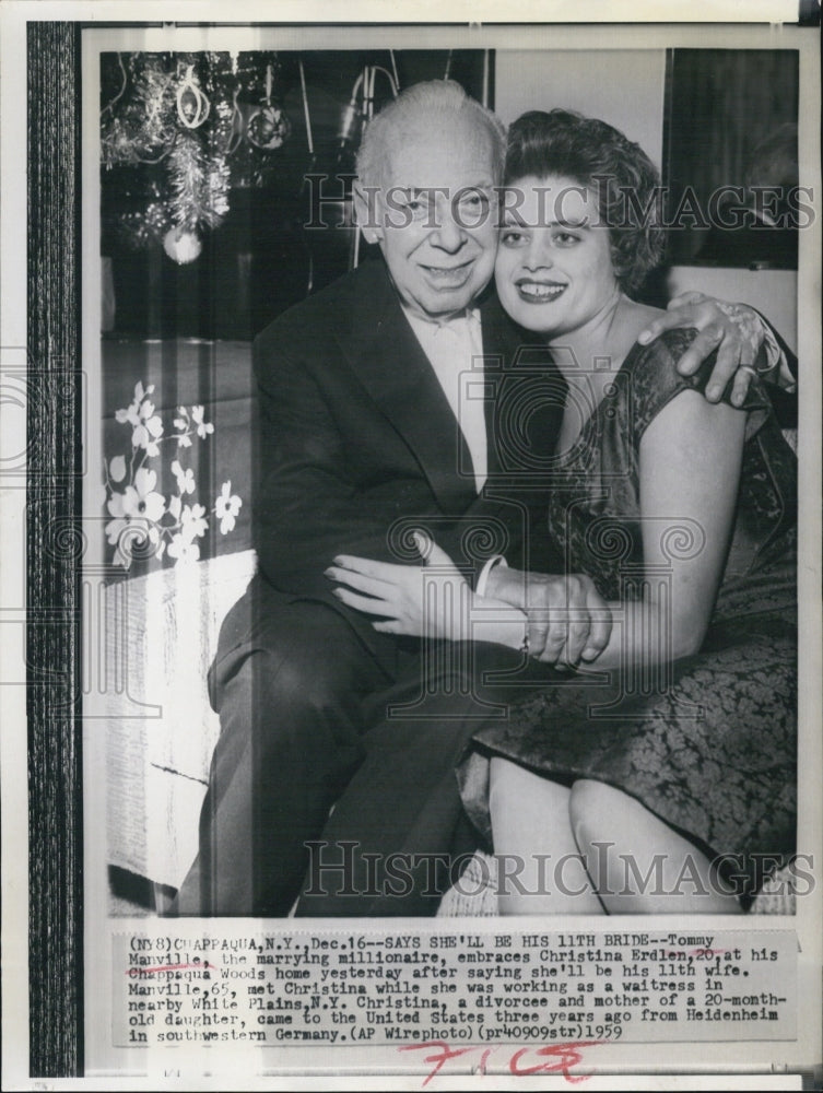 1959 Press Photo Tommy Manville, 11th bride, Christina Erdlen - RSJ08679