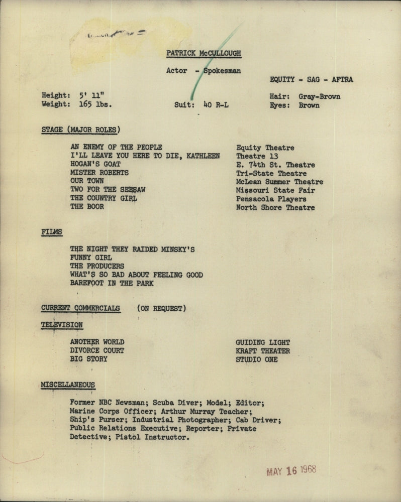 1968 Press Photo Actor Spokesman Patrick McCullough - RSJ10621