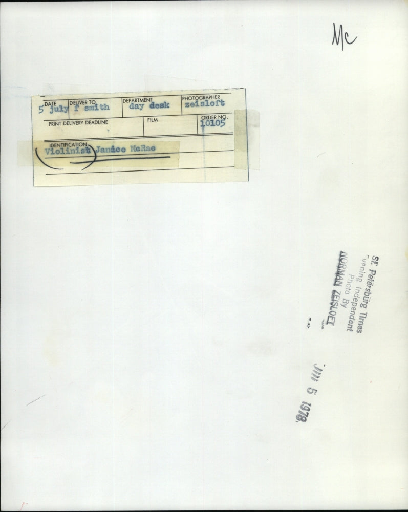 1978 Press Photo Janice McRae, violinist - RSJ10715