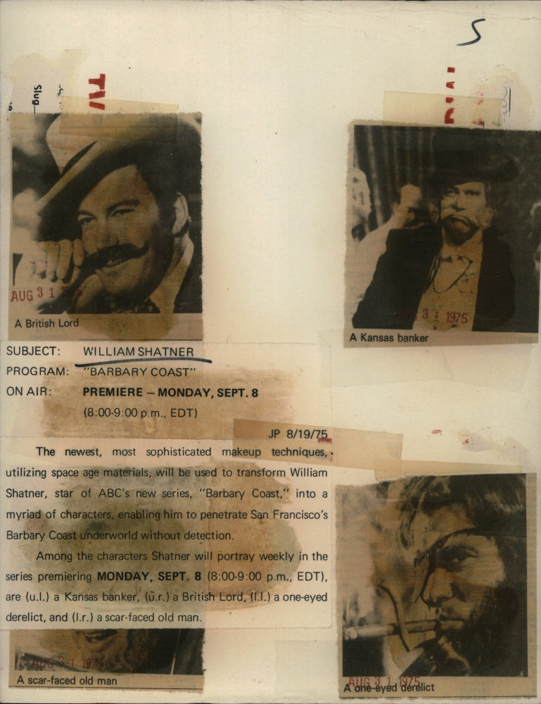 1975 Press Photo Actor William Shatner In Barbary Coast - RSJ16029