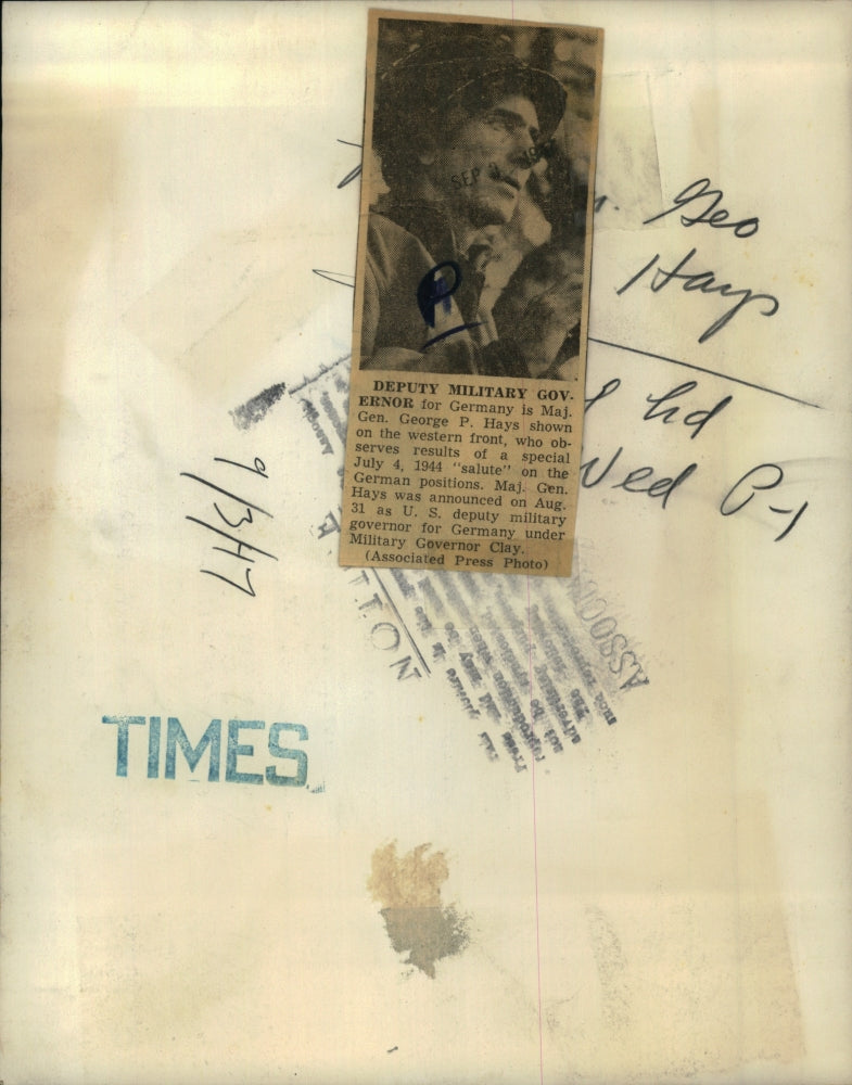 1947 Press Photo Deputy Military Governor of Germany Maj Gen George P Hays