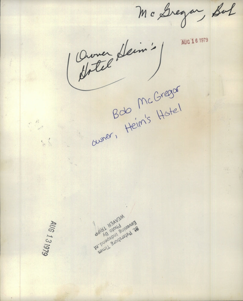 1979 Press Photo Bob McGregor Owner Of Heim's Hotel - RSJ17675