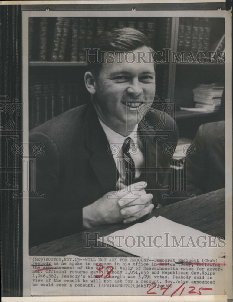 1962 Press Photo Massachusetts Governor Endicott Peabody- Historic Images