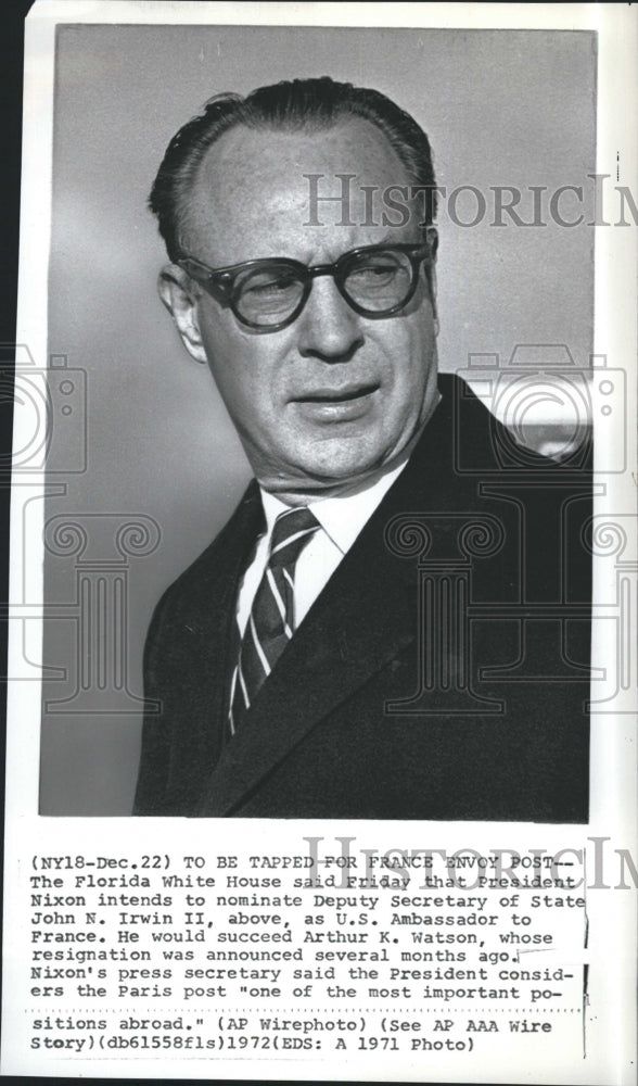 1972 Press Photo Deputy Secretary of State John N. Irwin II- Historic Images