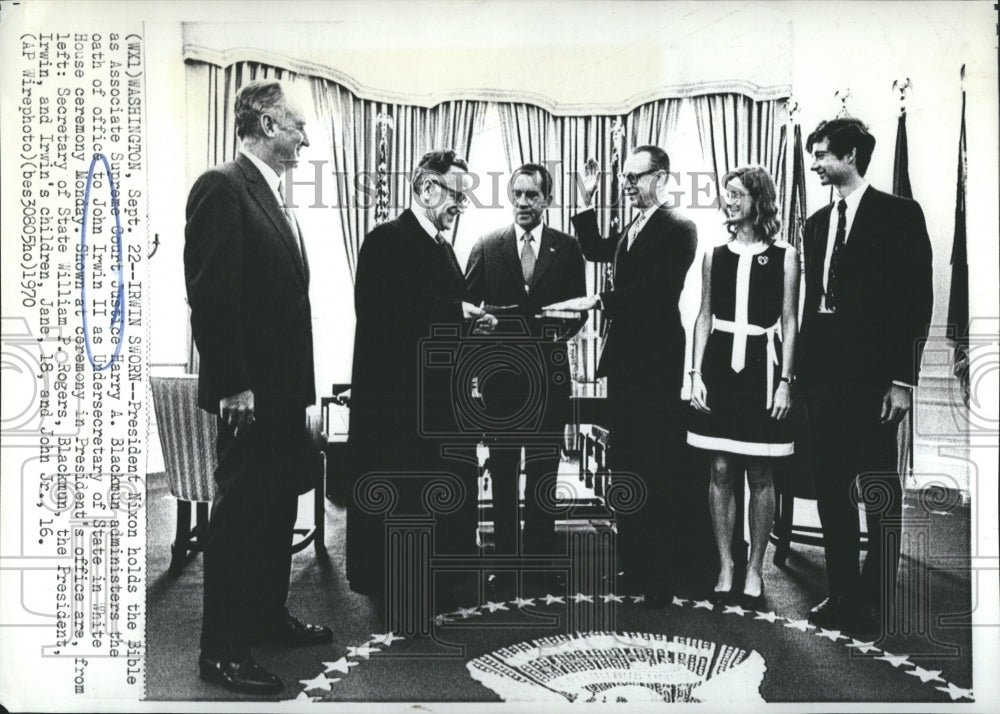 1970 Press Photo John Irwin oath  as Undersecretary State to Pres. Nixon.- Historic Images