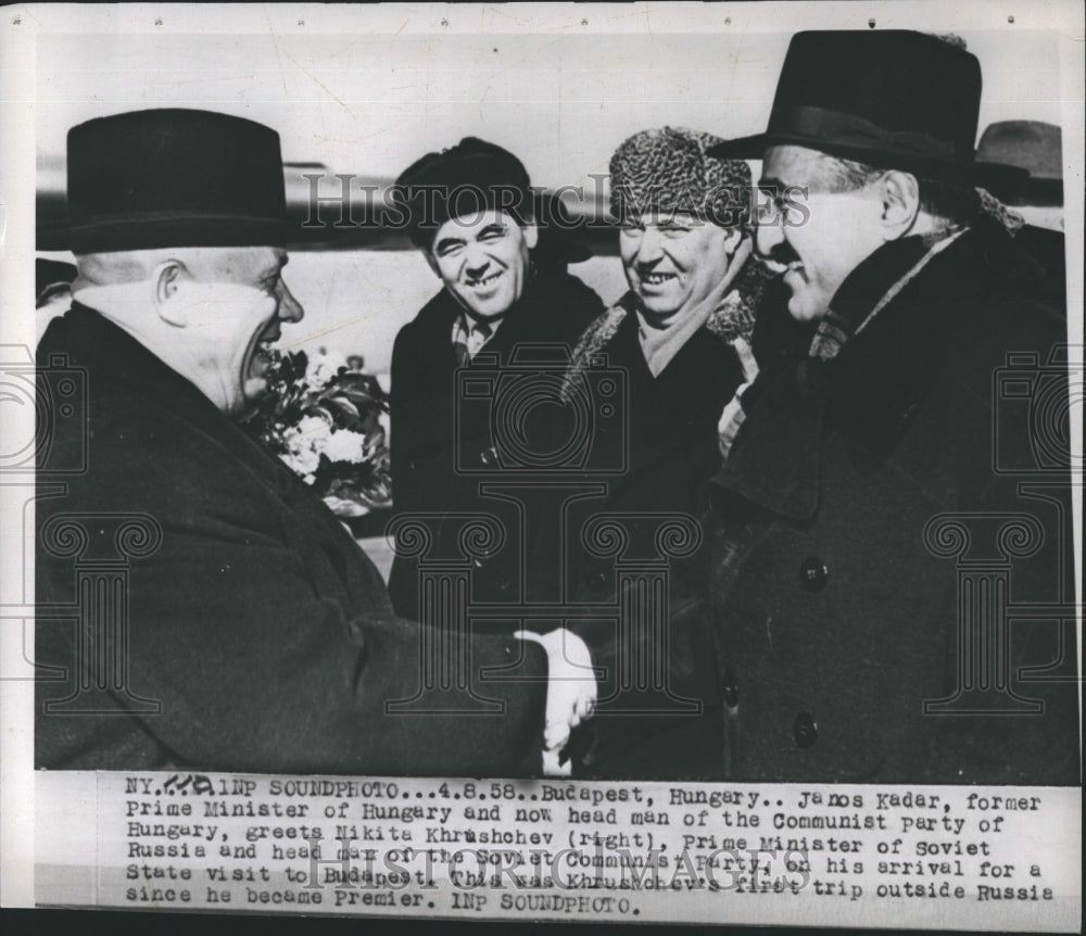 1958 Press Photo Janos Kadar Prime Minister Hungary Soviet Nikita Khruschev- Historic Images