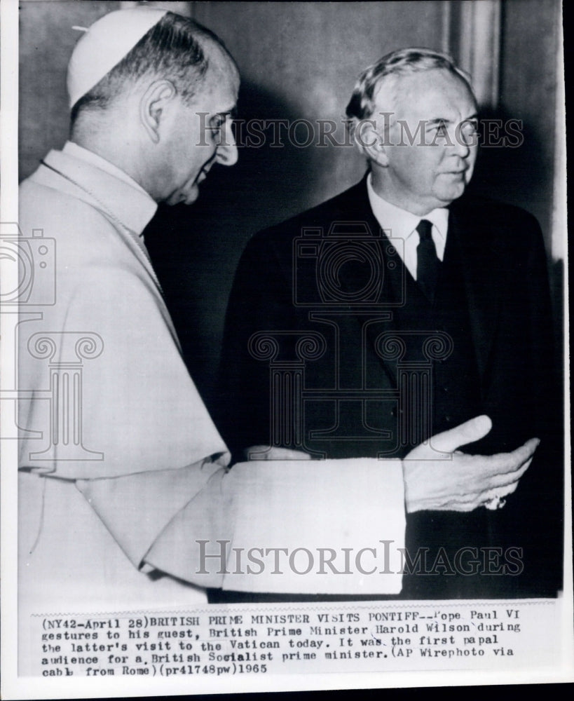 1965 Press Photo British PM Harold Wilson &amp; Pope Paul VI- Historic Images