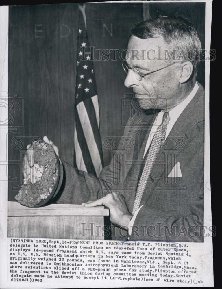 1962 Press Photo UN Ambassador from US Francis Plimpton- Historic Images